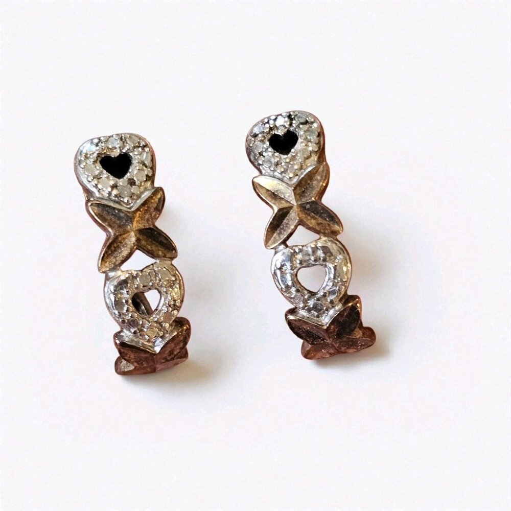 VTG 90s XOXO Sterling Silver Heart Hoop Earrings Signed 925 Gift‎ For Her